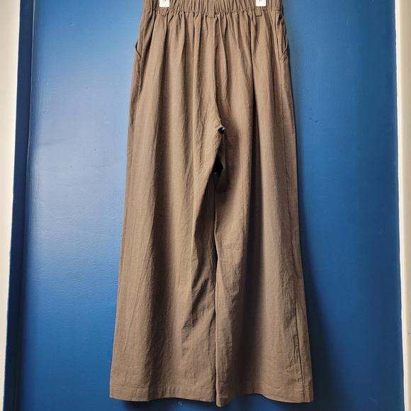 Halara Cotton Wide-Leg Pants Pull-On Pocket Brown High-Rise Large Regular - Picture 3 of 8